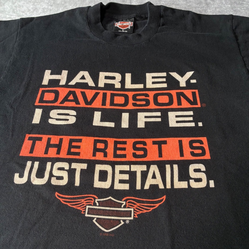 Vintage 90s Harley Davidson Is Life T Shirt Red River Texas Single Stitch Black